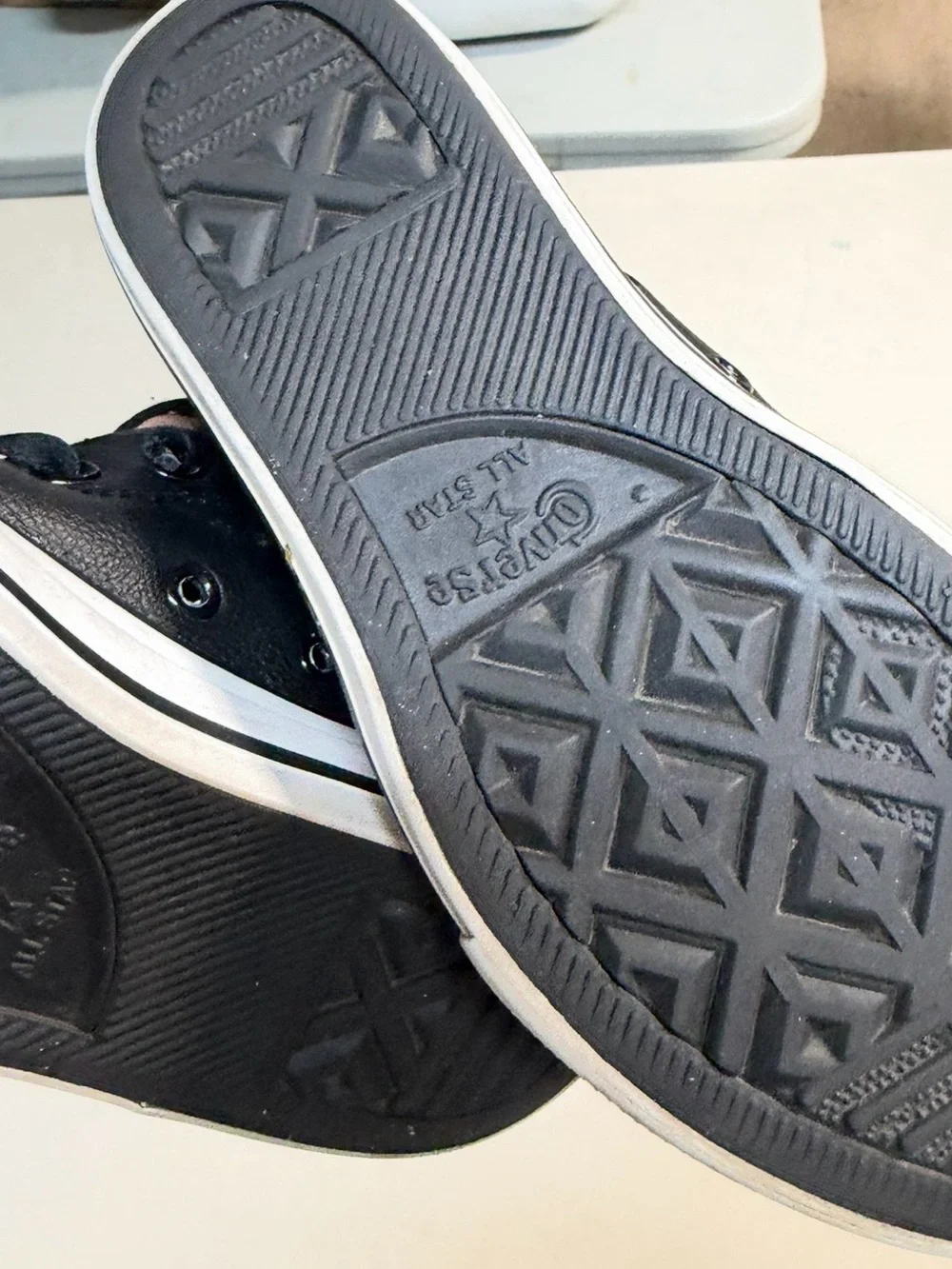Converse Kids Black Leather High-Top Sneakers with White Toe kids 13